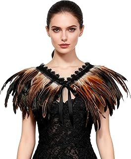 Women's Real Nature Feather Shrug Cape Lace Shawl Collar Witch Cosplay Costumes for Halloween Carnival