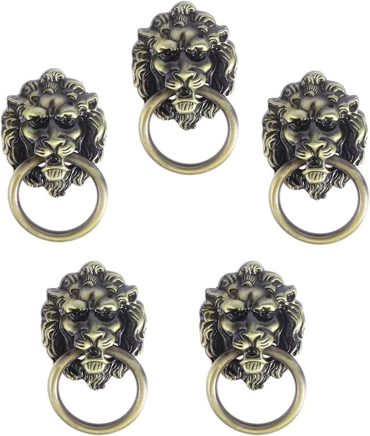 5pcs Antique Door Pull Handles Cabinet Drawer Handles Lion Head Wardrobe Handles(Color:Assorted Color)