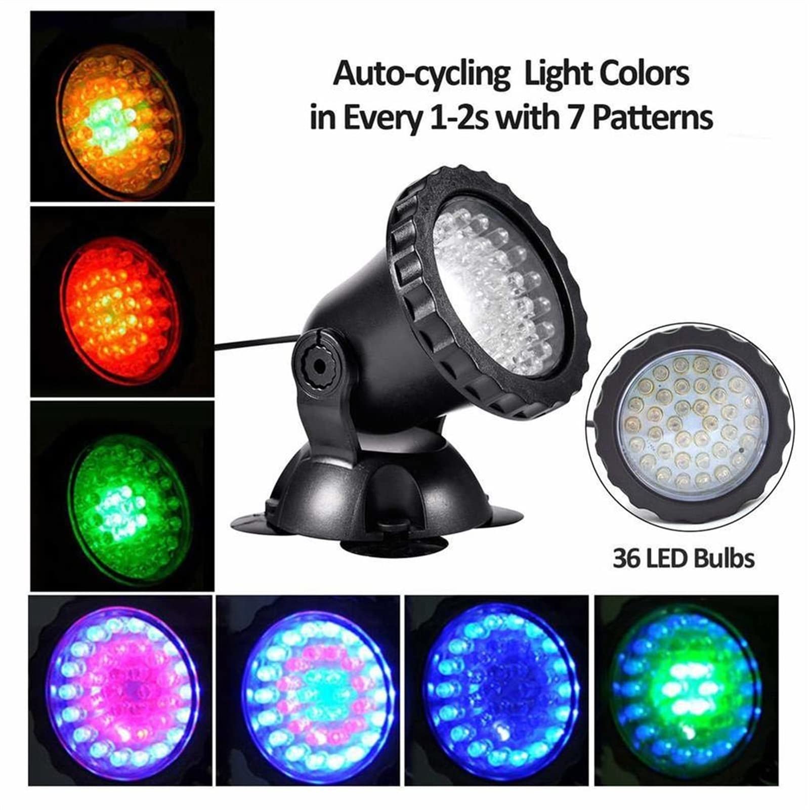 Luces de Piscina Luces de Estanque Luz de Estanque RGB con Control Remoto Foco de Acuario Sumergible con 36 LED Multicolor para Fuente de Agua de Tanque de Peces Iluminación LED de