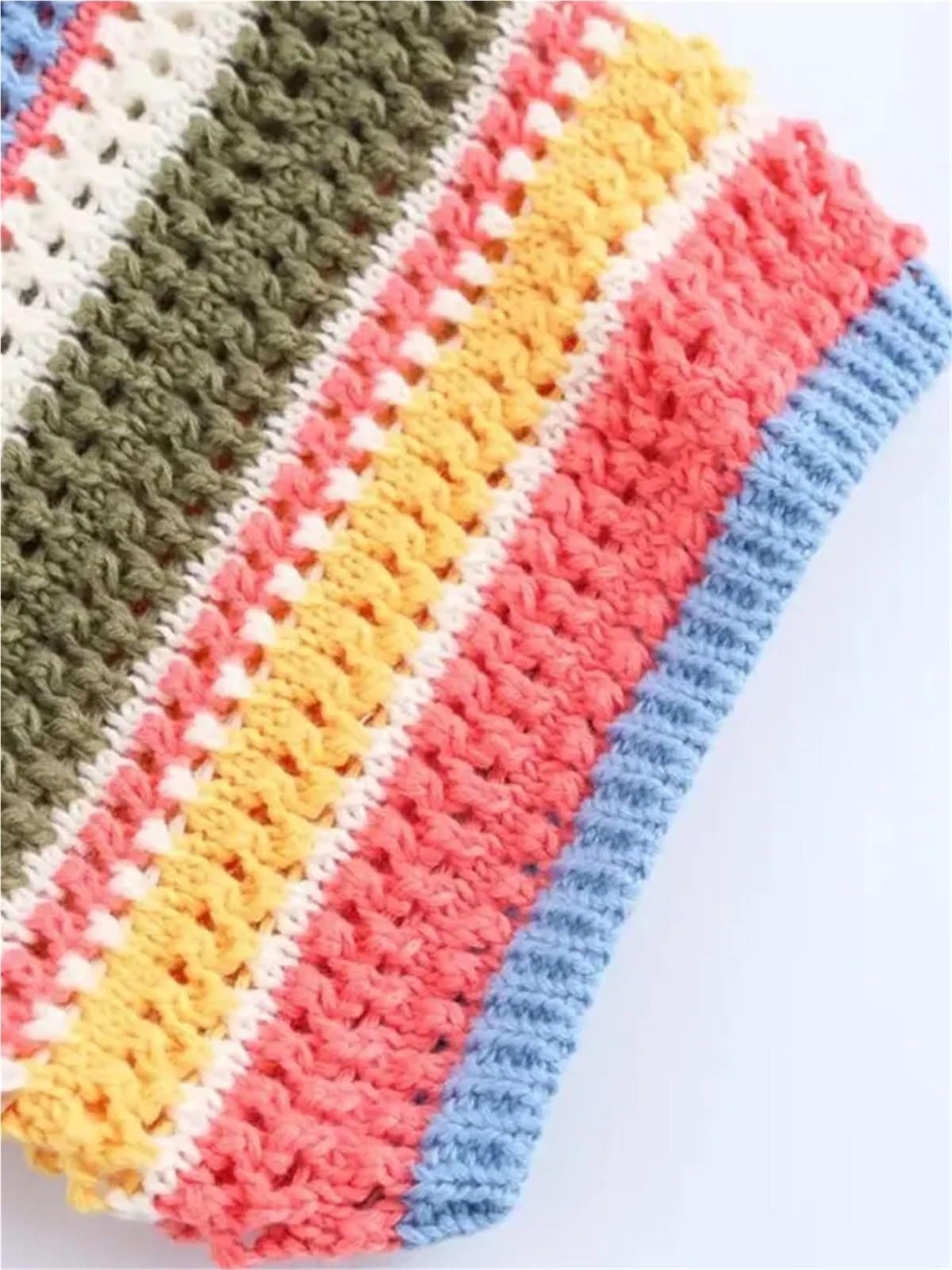 Cardigan Mujer Corta Suéter de Punto Crochet a Rayas, Cuello Polo, Manga Corta, Abotonado, Ropa Abrigo