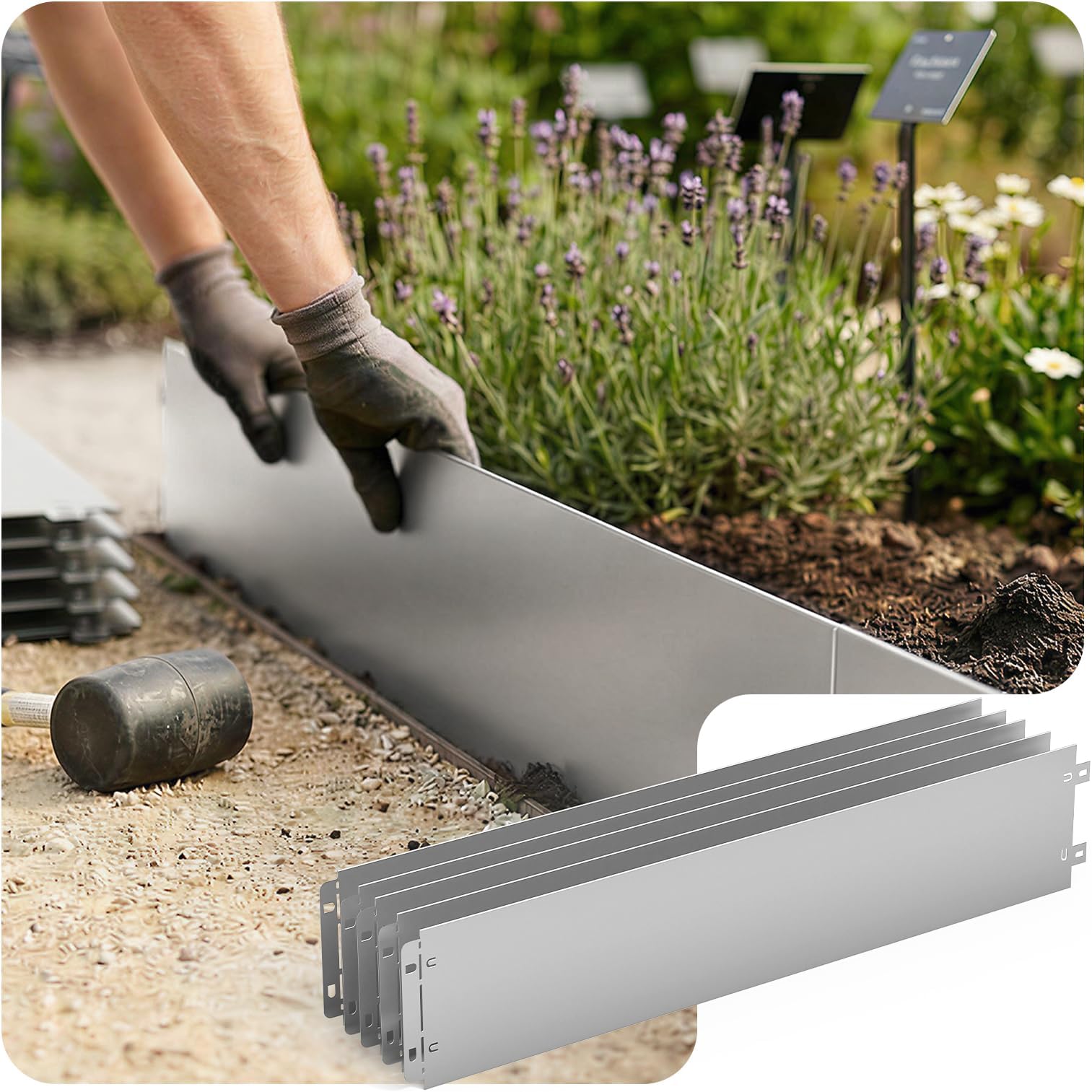 VOUNOT® 10M Galvanised Steel Lawn Edging, Metal Garden Edging Landscape Border, 100 x 18 cm, 10pcs