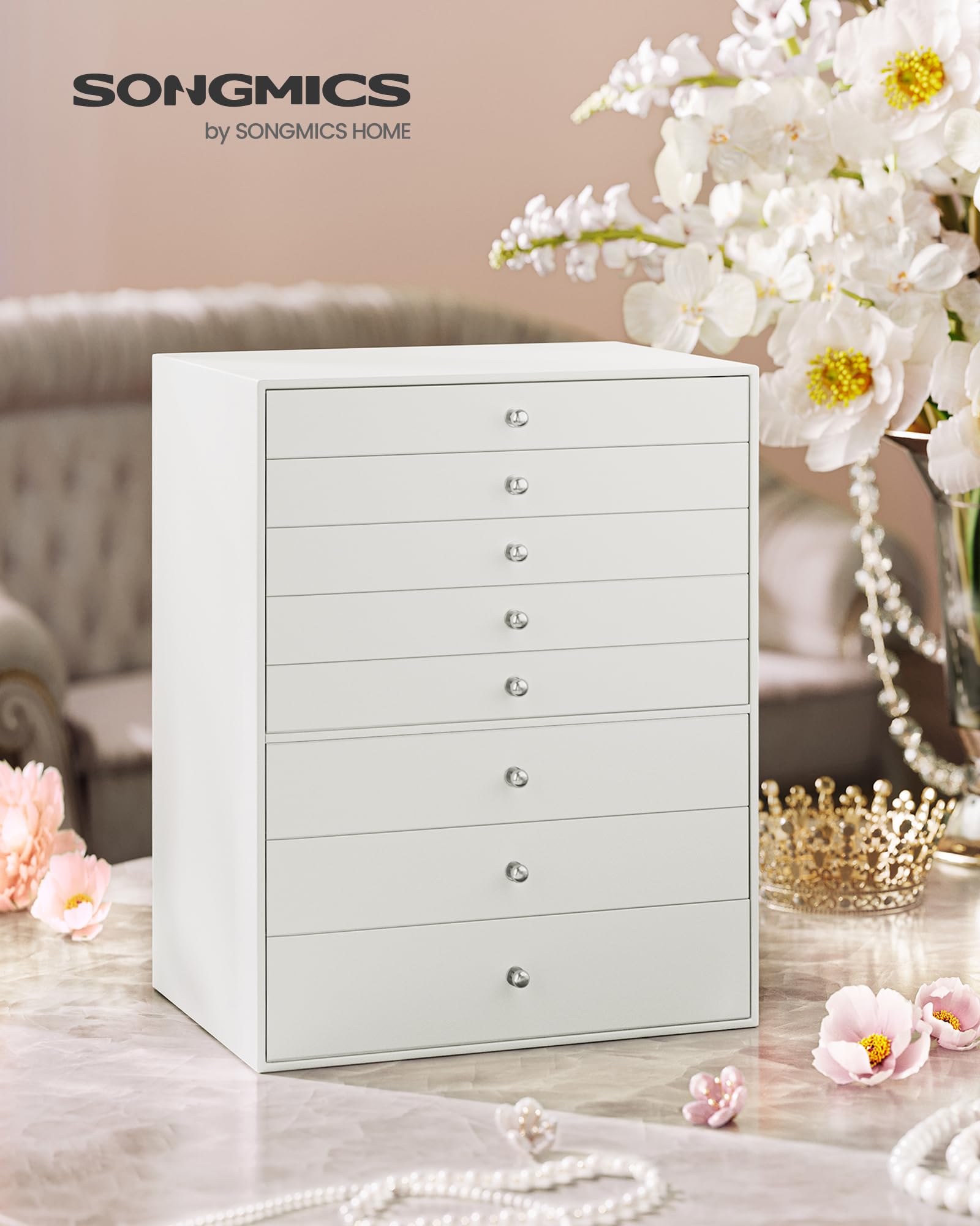 SONGMICS Schmuckkästchen, Uhrenkoffer, 8 Schichten mit Schubladen | Schmucklade, BRIDIE Kollektion JBC008W01