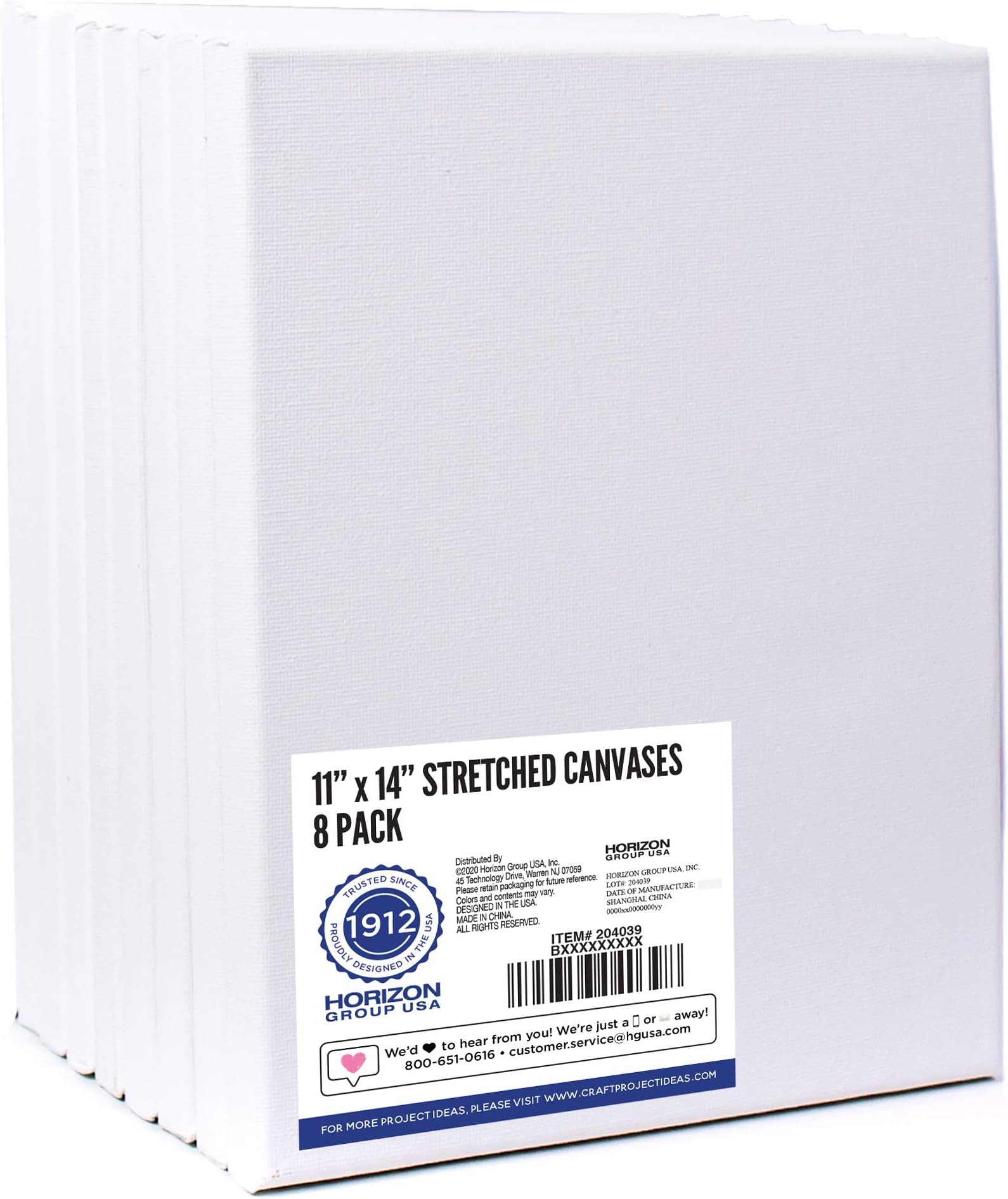 Horizon Group USA 11x14 Pre-Stretched Canvas Value Pack of 8, Primed, Perfect for Painting Projects, Watercolor, Oil & Acrylic Paints, Paint Canvas for Kids, Students, & Professionals