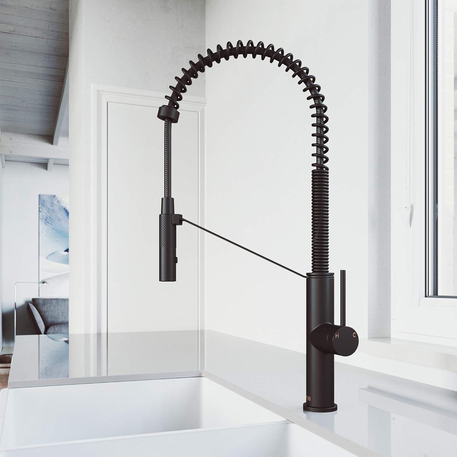 Top Brands VIGO VG02027MB 24 H Livingston Magnetic Single-Handle with Pull-Down Sprayer Kitchen Faucet in Matte Black