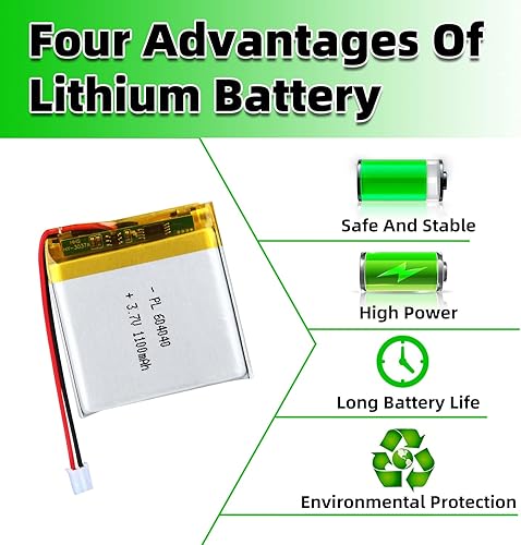 Miniatura 5 de 3.7V 1100mAh 604040 Lipo batería recargable de iones de polímero de litio con conector JST