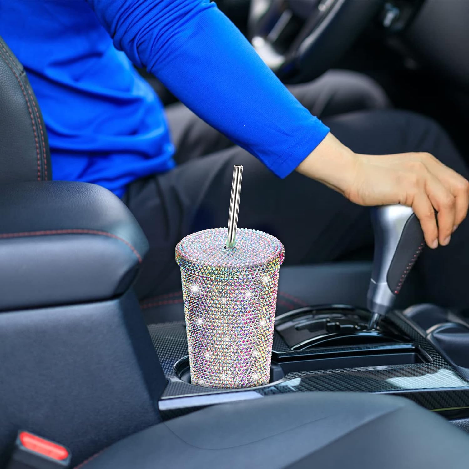 Bling Cup with Rhinestone, 17 Oz Sparkly Tumbler with Lid, Stainless Steel Glitter Thermal Drinking Water Bottle with 1 Pcs Brush 6 Pcs Straw Brushes Bling Gift for Girls Women - Image 6