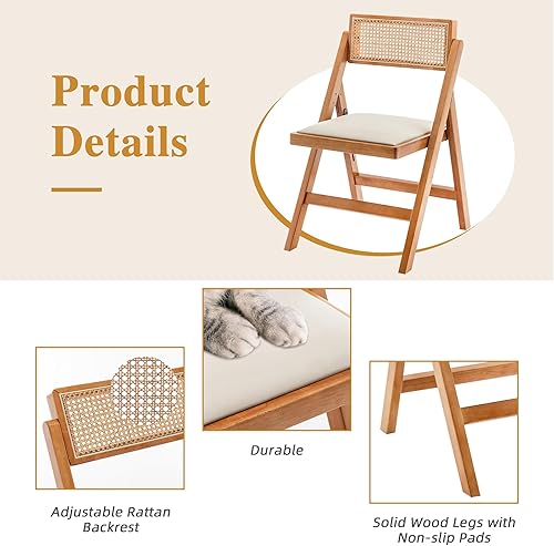 Miniatura 6 de Awonde Silla de comedor de ratán de piel sintética, sillas plegables modernas de mediados de siglo para cocina, comedor, sala de estar, patio,