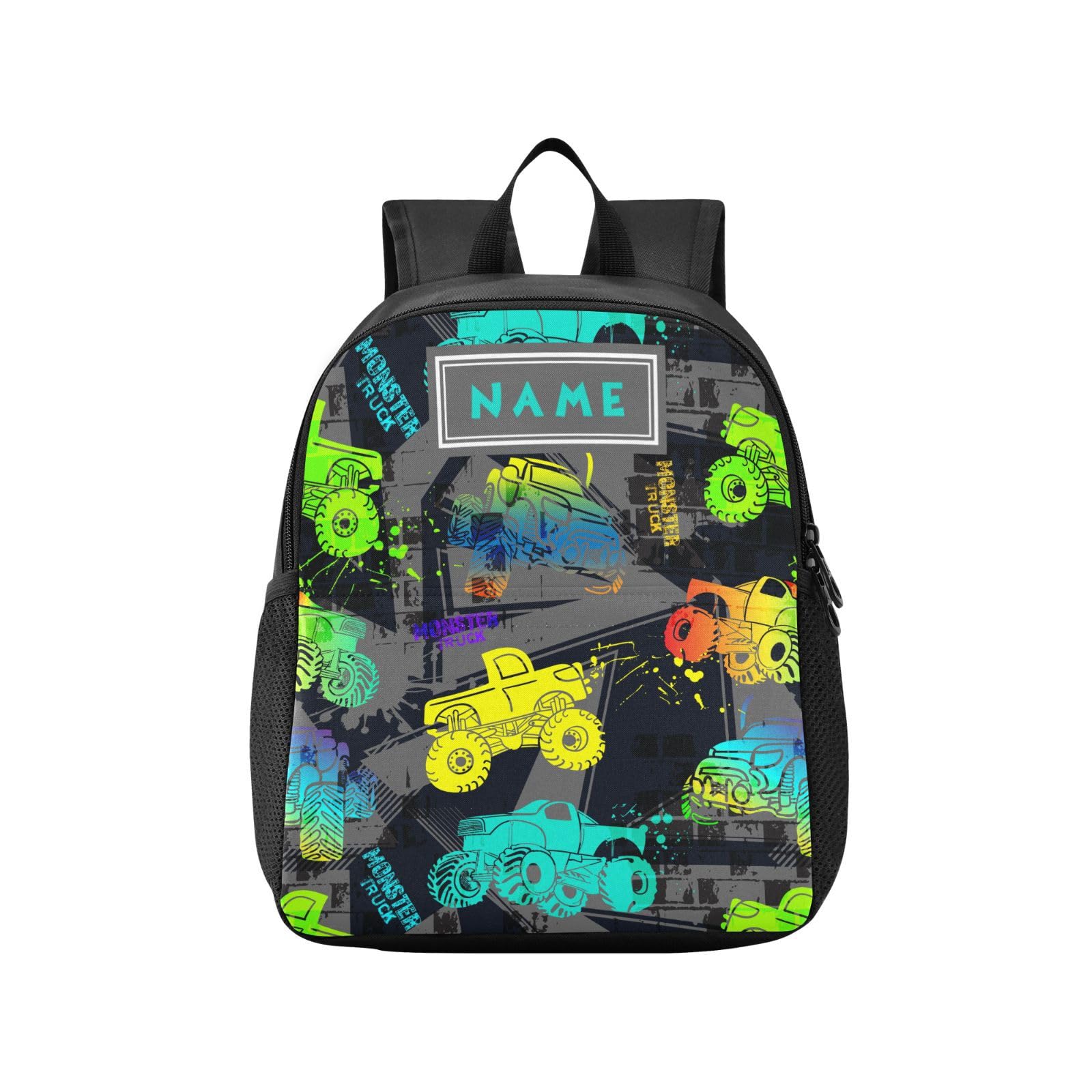 Sletend Colorful Monster Truck Toddler Backpack Waterproof Mini Backpack with Name/Text Preschool Backpack Cute Small Kindergarten Pre School Bags 13