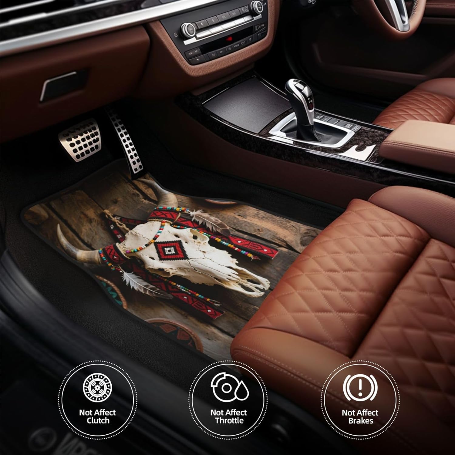 Luxury Boho Car Floor Mats Full Set | Car Decor for Women Men | Tribal Native American Vintage Bohemian Pattern | Heavy Duty All-Weather Universal Rubber Liners | Non-Slip & Odor-Fre - Image 4