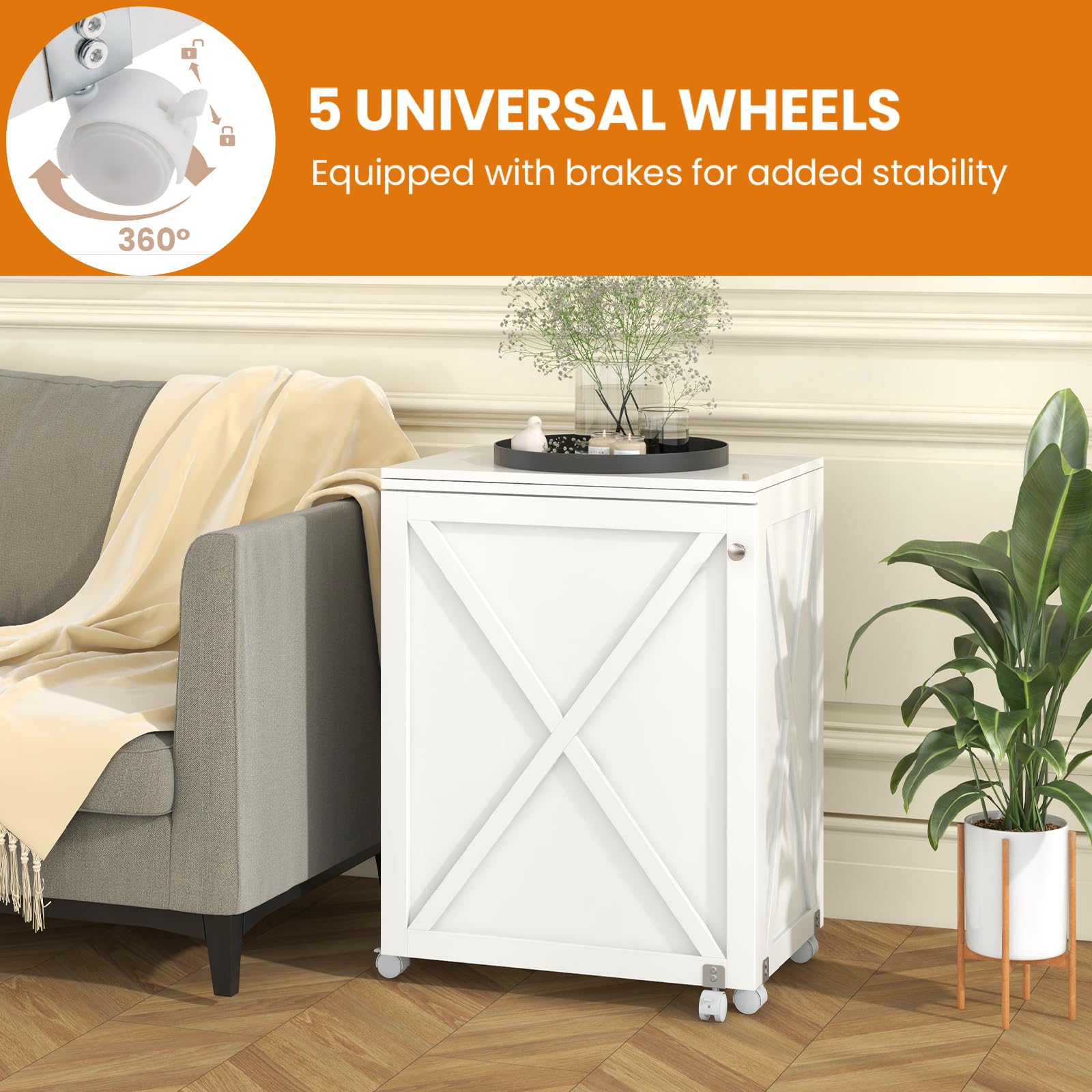 LIFEZEAL Armario de Costura, Mueble para máquina de Coser, Mesa Plegable de Costura con 5 Ruedas, 2 bandejas, 18 Ganchos para Hilo, Mesa Multifuncional de Manualidades (Blanco, 116 x 40 x 76cm)