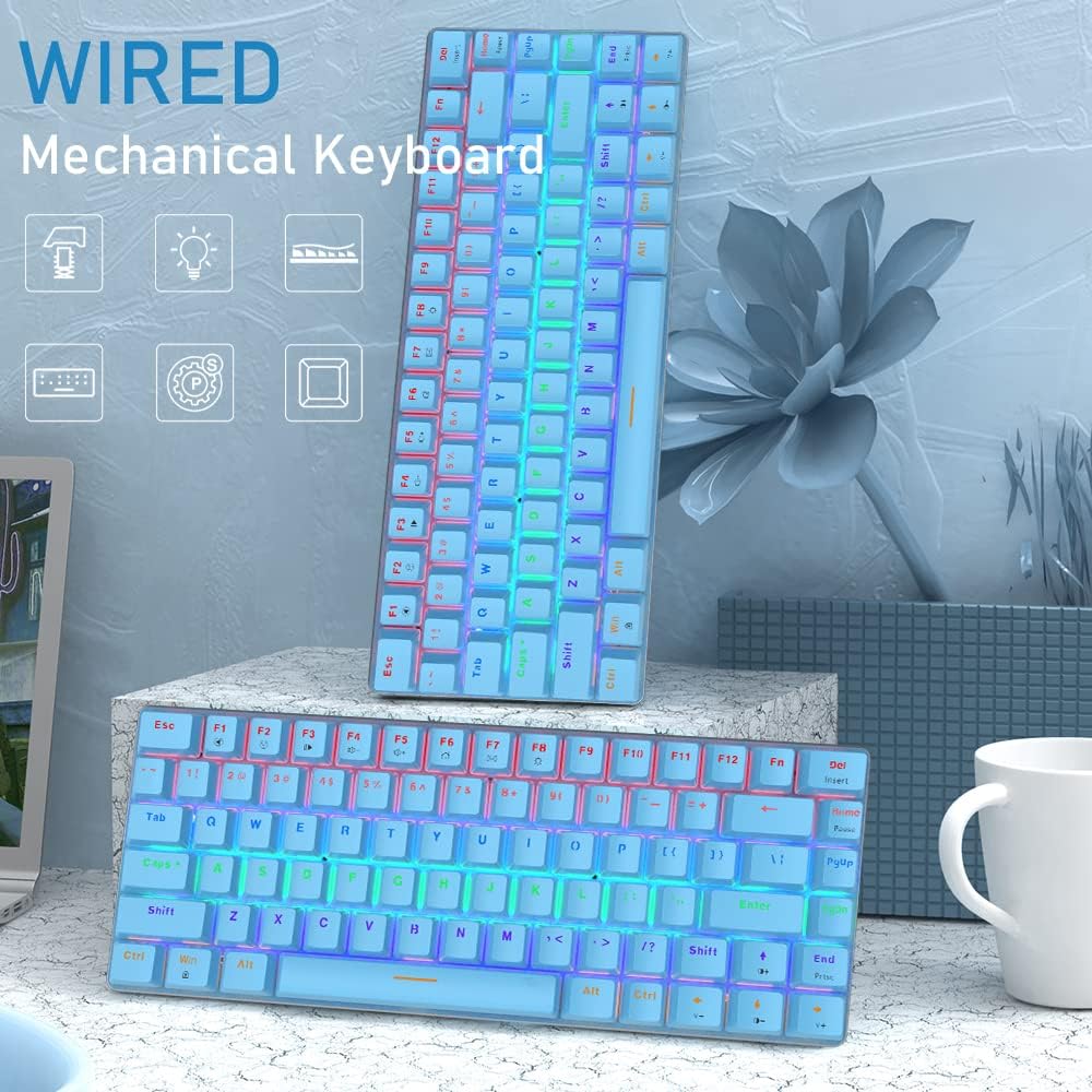Gaming Mechanical Keyboard Wired USB Metal Mechanical Blue Switch Computer Gaming Keyboard with Rainbow LED Backlit for Computer Gamers(Blue)