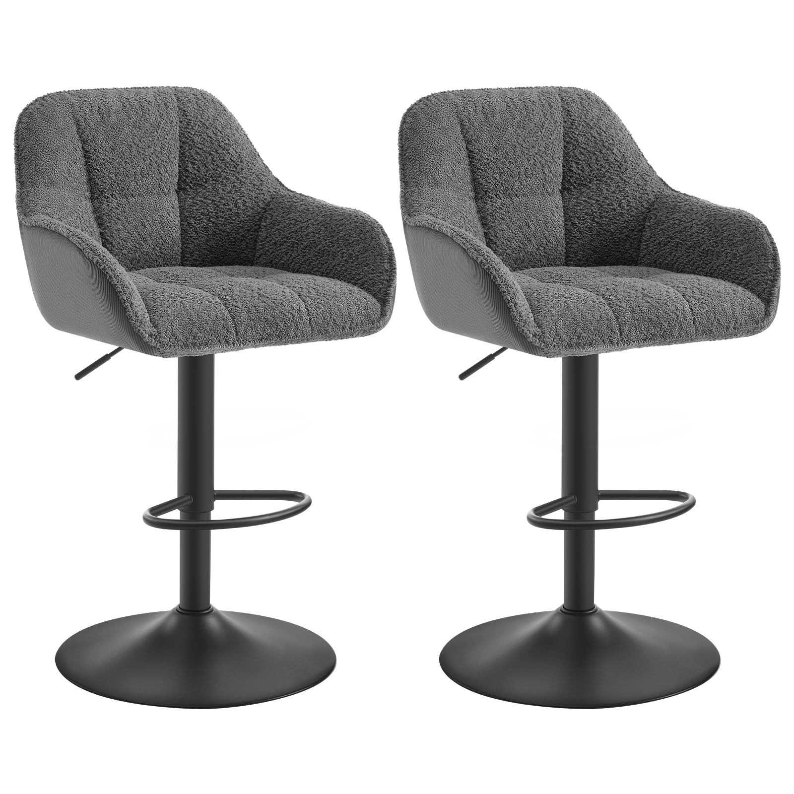 WOLTU Set of 2 Kitchen Stools, Swivel Kitchen Stools with Backrest and Footrest, Adjustable Height Seat in Chenille and Corduroy, Metal Base, Dark Grey The Forest Stewardship Council