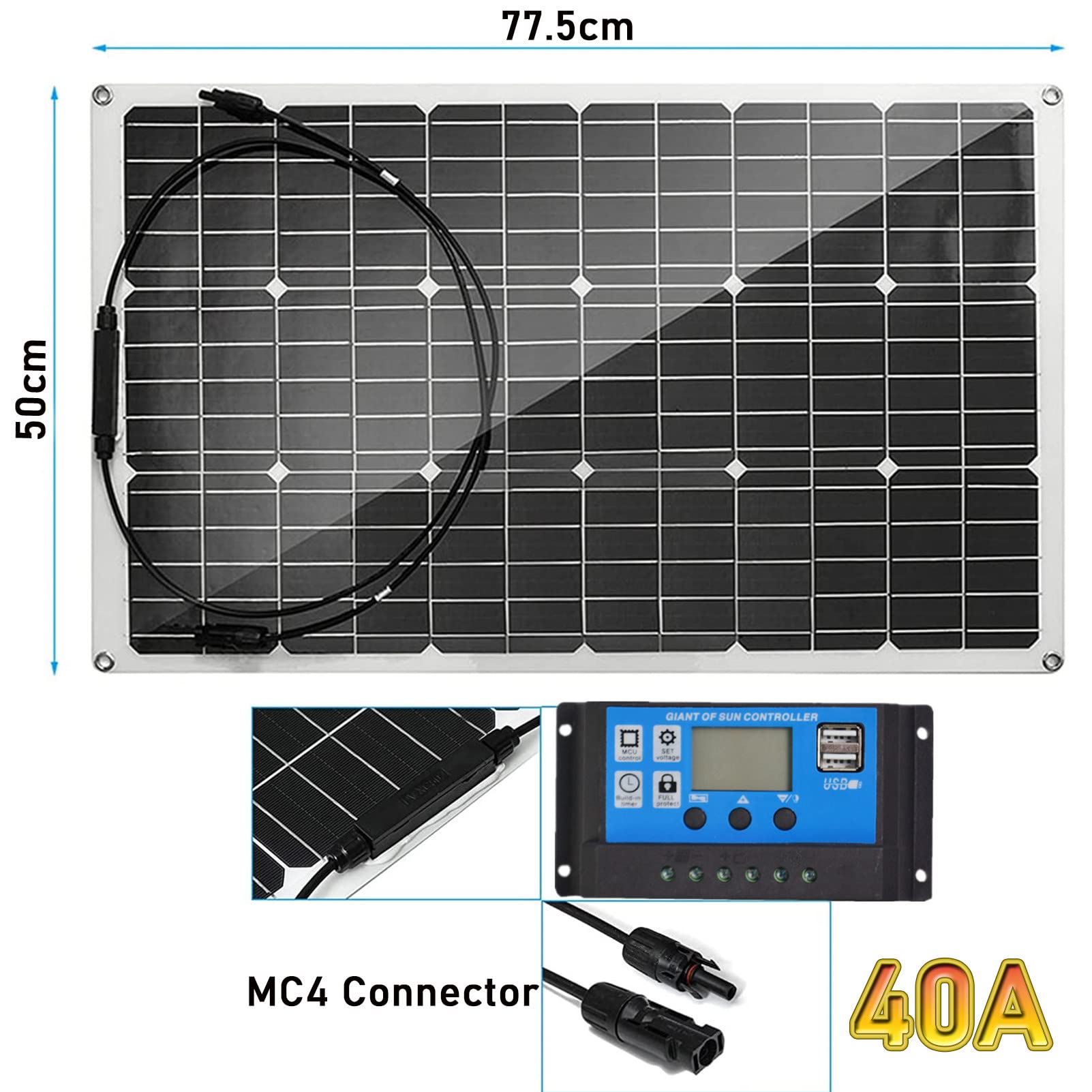 Kit Pannello Solare, Pannello Solare Flessibile da 300 W, Batteria da 12 V con Controller 40 A per Telefono Cellulare, Auto, Yacht, roulotte, OnePiece