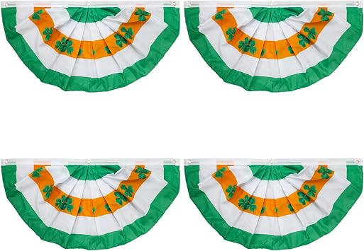 Motiloo 4PCs 3x1.5 Ft Ireland Flag,St. Patrick Day Flag | Pleated Fan Flag Patriotic Flag Bunting Half Fan Banner Decoration Indoor/Outdoor