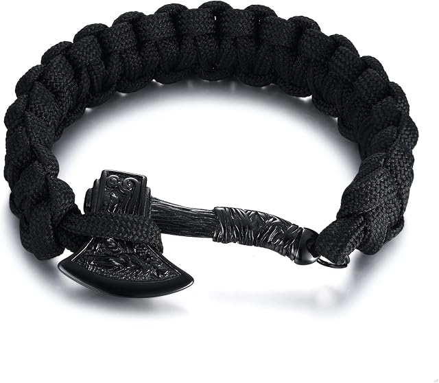 XUANPAI Viking Jewelry Mens Bracelets : Thor's Hammer Viking Runes of Nordic Amulet Bracelet for Men Viking Fans Jewelry Gift, Braided Rope/Stainless Steel/PU Leather Wristband