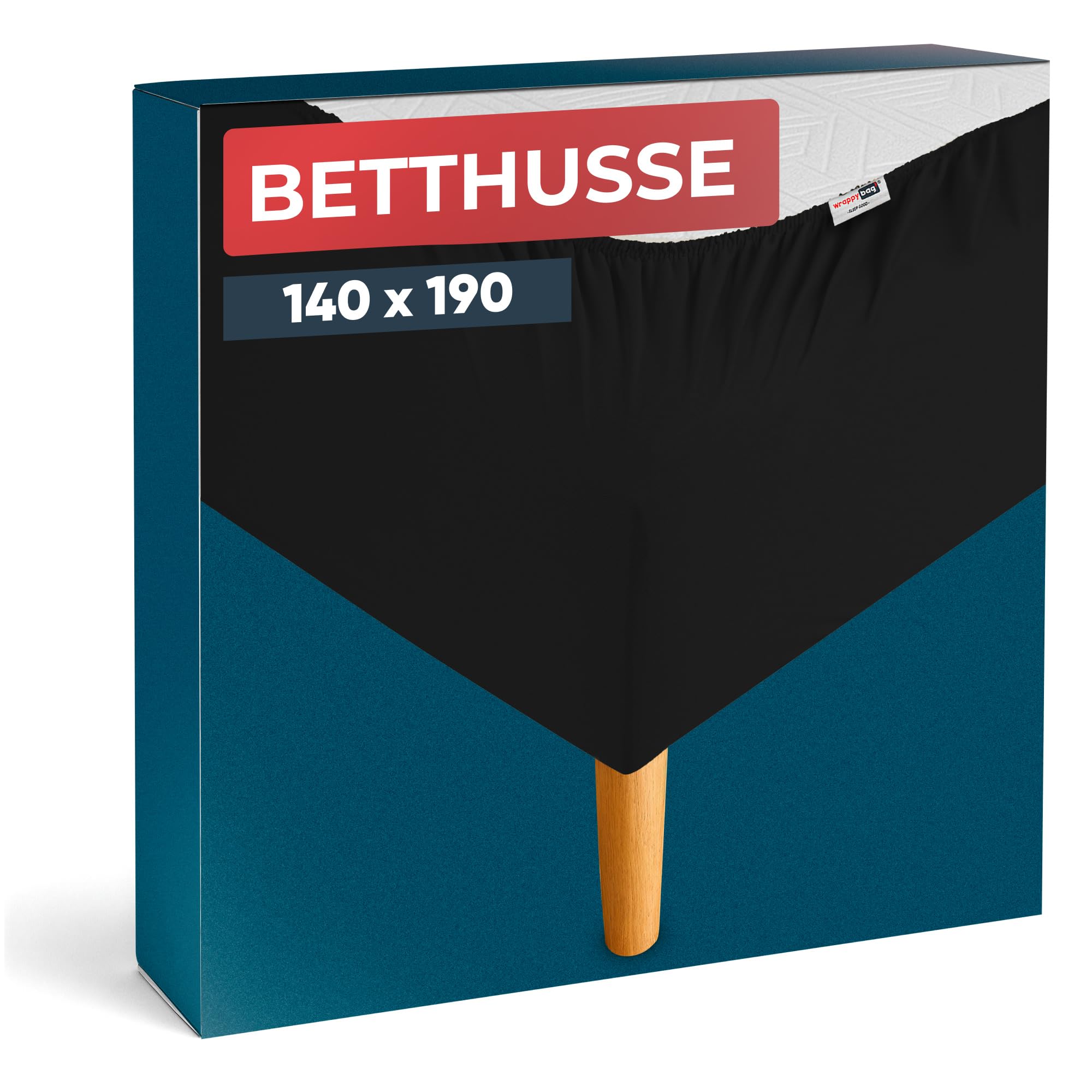Wrappybag Bettumrandung 140 x 190 cm – Neuer Look für Ihren Alten Bettrahmen – Bettrahmenbezug Schwarz – Betthusse in 6 Größen erhältlich