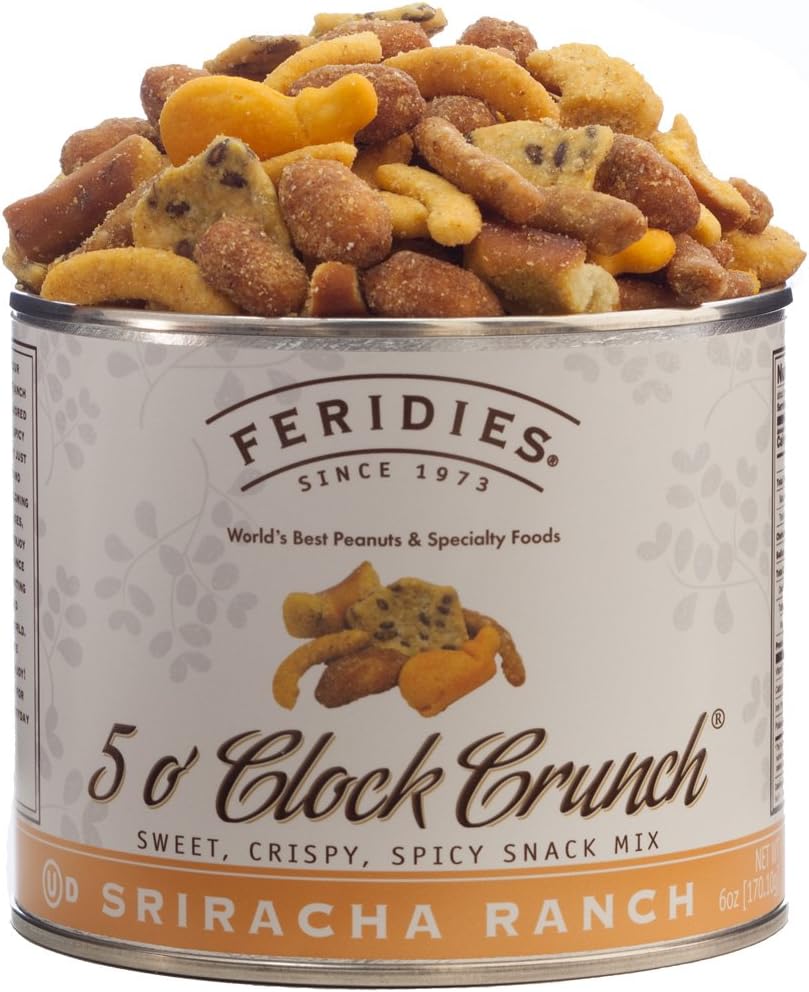 Sriracha Ranch 5 O'clock Crunch Snack Mix Spicy Pub Mix No Preservatives No Trans Fat Made with Virginia Peanuts - 6 Oz Tin