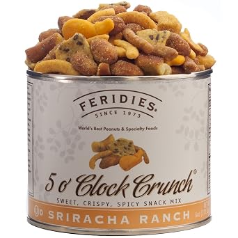 FERIDIES Sriracha Ranch 5 Oclock Crunch Snack Mix Spicy Pub Mix No Preservatives No Trans Fat Made with Virginia Peanuts - 6 Oz Tin