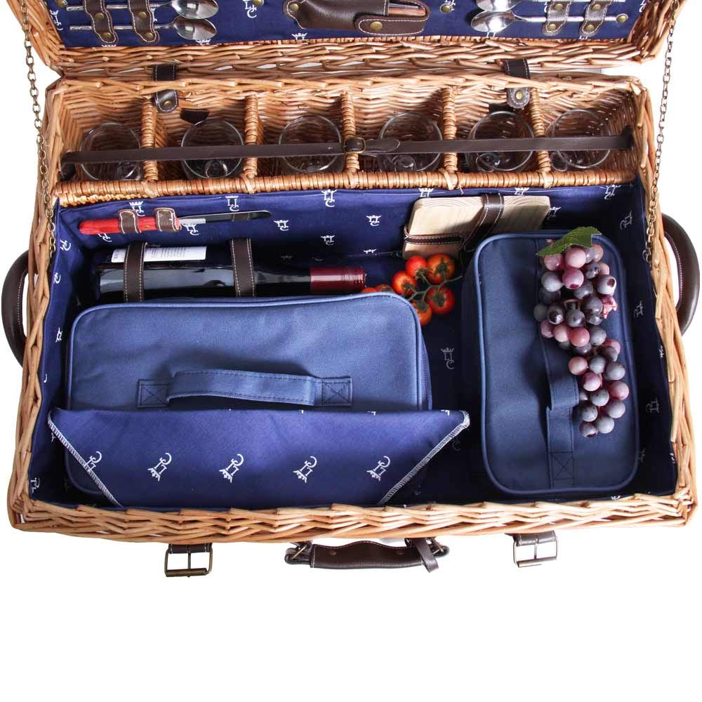 Les Jardins de la Comtesse - Cestino da picnic per 6 persone "Champs-Elysées" blu, completo di tasche isolanti, tagliere e tovaglia, dimensioni: 62 x 44 x 23 cm