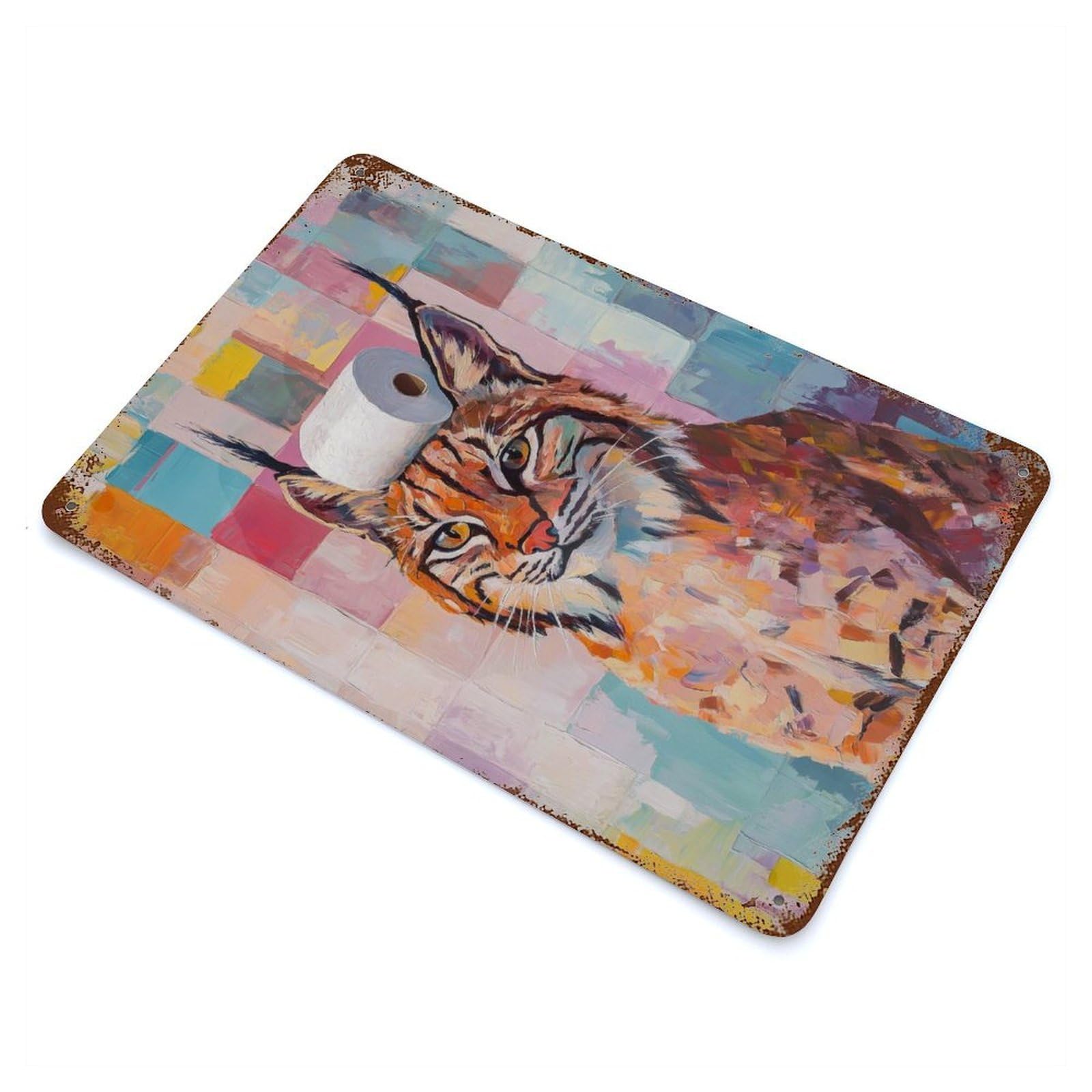 Distressed Metal Wall Sign Lynx with Toilet Paper 11.8"x7.9", Vintage Wall Decor for Cafe, Home Bar And Lounge Decor