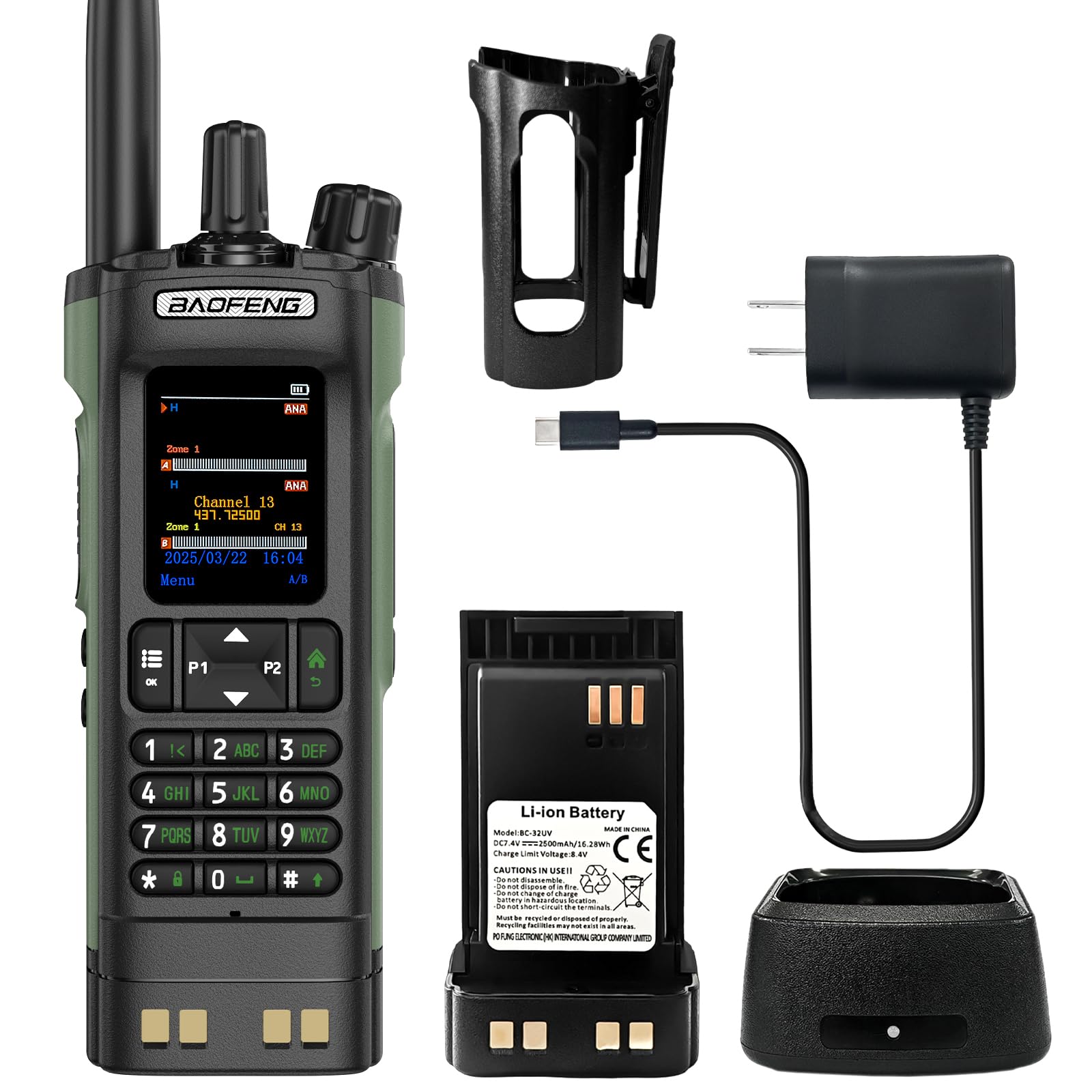 BAOFENG DM-32 DMR Radio 10W High Power Walkia Talkie GPS/APRS Two Way Raido USB-C Charging Multi-Band FM/AM Wakkie Talkie DM32 with Radio Cases (Green)