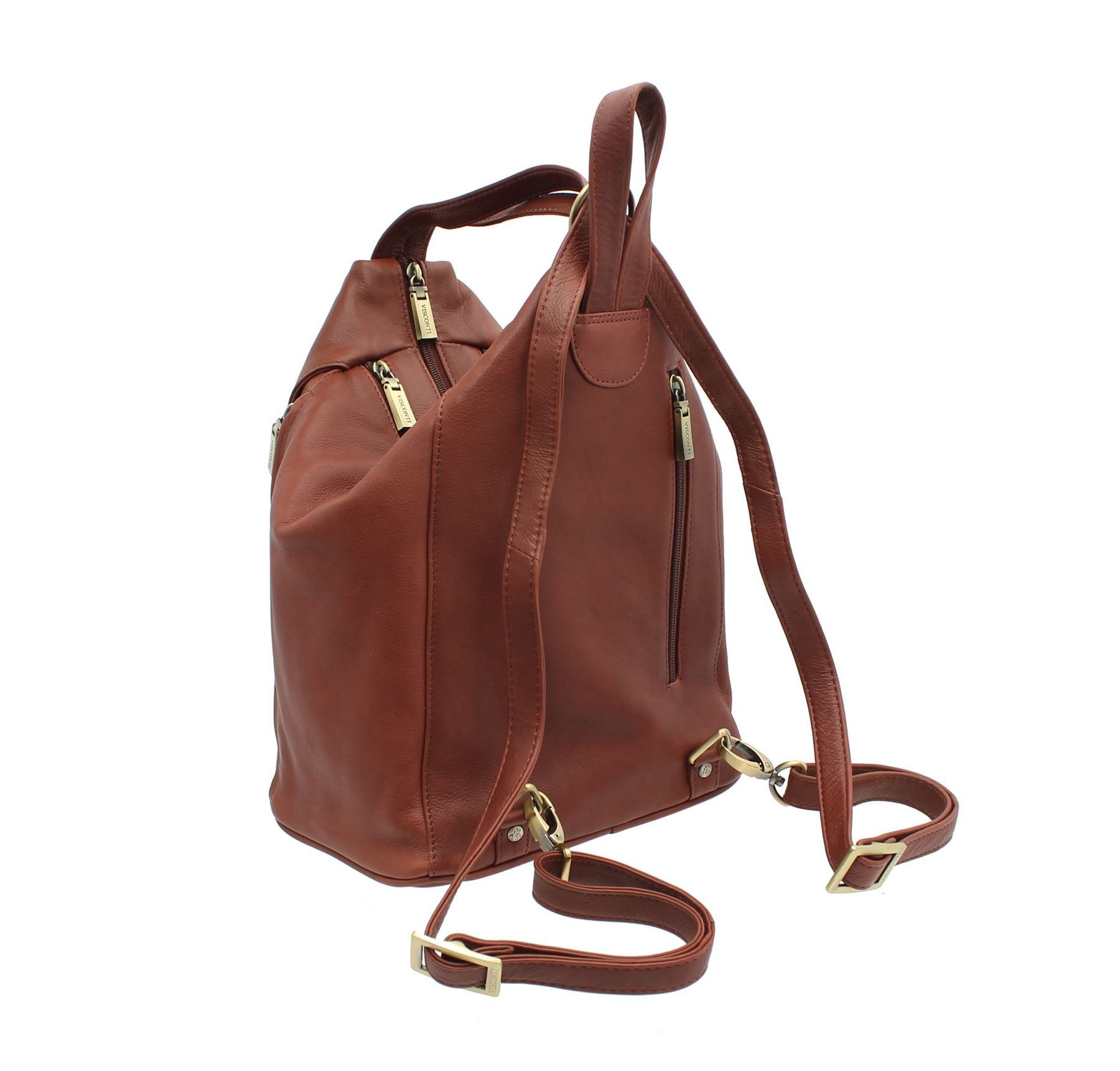 VISCONTI - Bolso Mochila de Mujer - Piel Auténtica - Multibolsillos - Pequeña - Correas Ajustables - Danii 18357