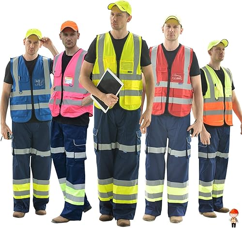 Miniatura 8 de A-SAFETY - Chaleco de seguridad rojo, chaleco de trabajo de alta visibilidad con bandas reflectantes de doble tono, talla M