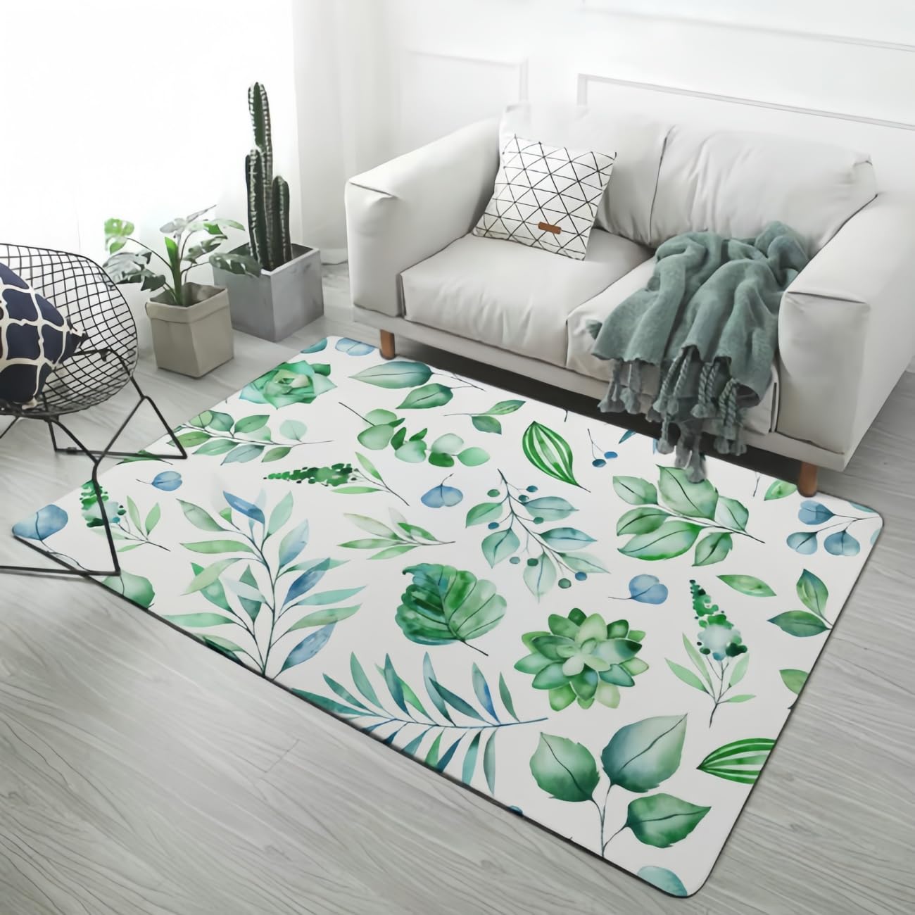 Tapis imprimé 3D motif feuilles en flanelle premium pour décoration moderne