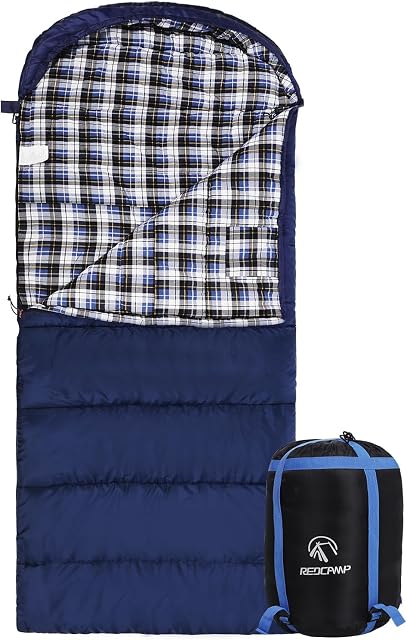 REDCAMP Outdoors Cotton Flannel Sleeping Bag for Camping Backpacking, Warm and Comfortable Envelope Sleeping Bags with 2/3/4lbs Filling