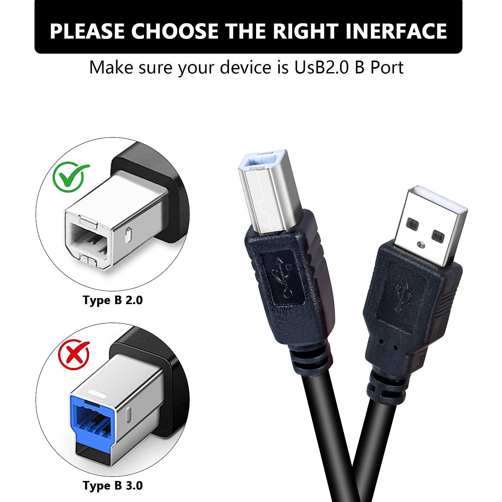 Lot de 10 câbles USB 2.0 de 3 m, câble USB de type A vers B haute vitesse pour imprimante/scanner, câble USB 2.0 A mâle vers B mâle avec 480 Mbit/s (3 m)