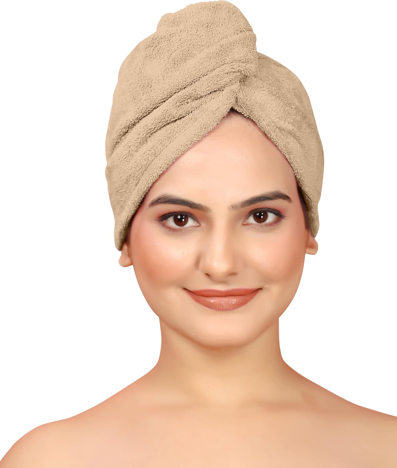 Microfiber Hair Towel with Button, Hair Turbans for Wet Hair, Head Towel to Dry Hair Quickly (Beige, Lavender, Peach)