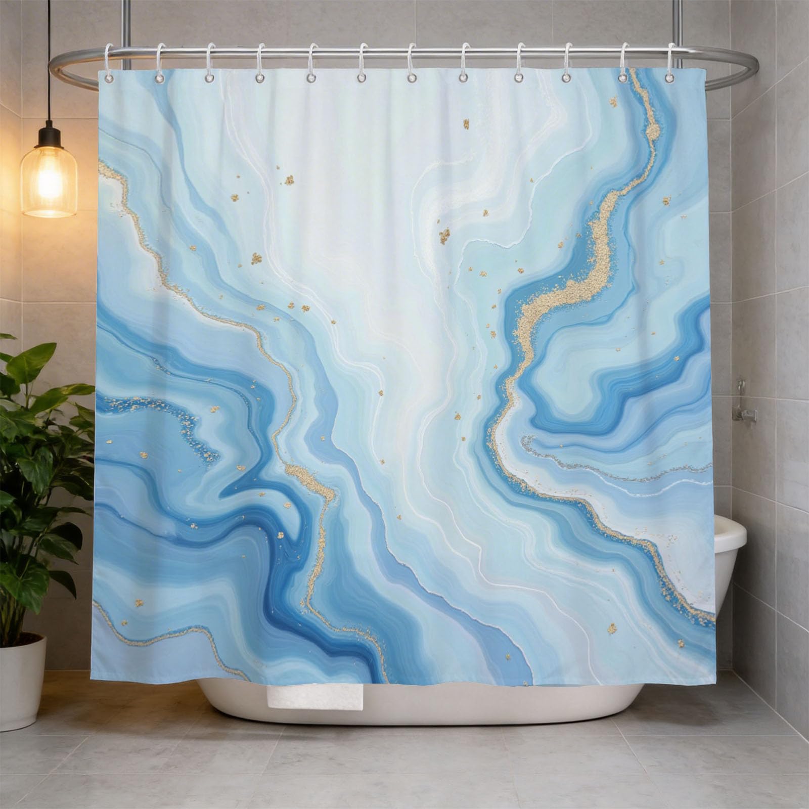 Hongduo 3D Marble Printed Shower Curtain for Stalls Bathtubs Minimalistic Bathroom Decor Shower Curtain Set Polyester Fabric Waterproof 200x200cm/79X79 Inch with Hooks