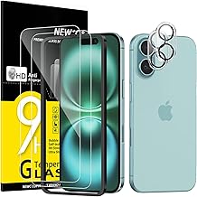 NEW'C Kit de 4, 2 x Verre Trempé pour iPhone 16 (6,1 Pouces) et 2 x Protection Caméra Arrière - Anti Rayures - sans Bulles d'air -Ultra Résistant - Dureté 9H Glass