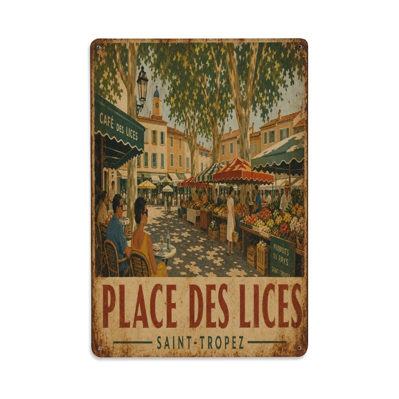 Vintage Old Town Provence Village French Travel Metal Tin Sign Plaque Wall Decor for Cafe, Man Cave, Club Bar, Office, Home Garden Round Metal Poster 8x12Inch