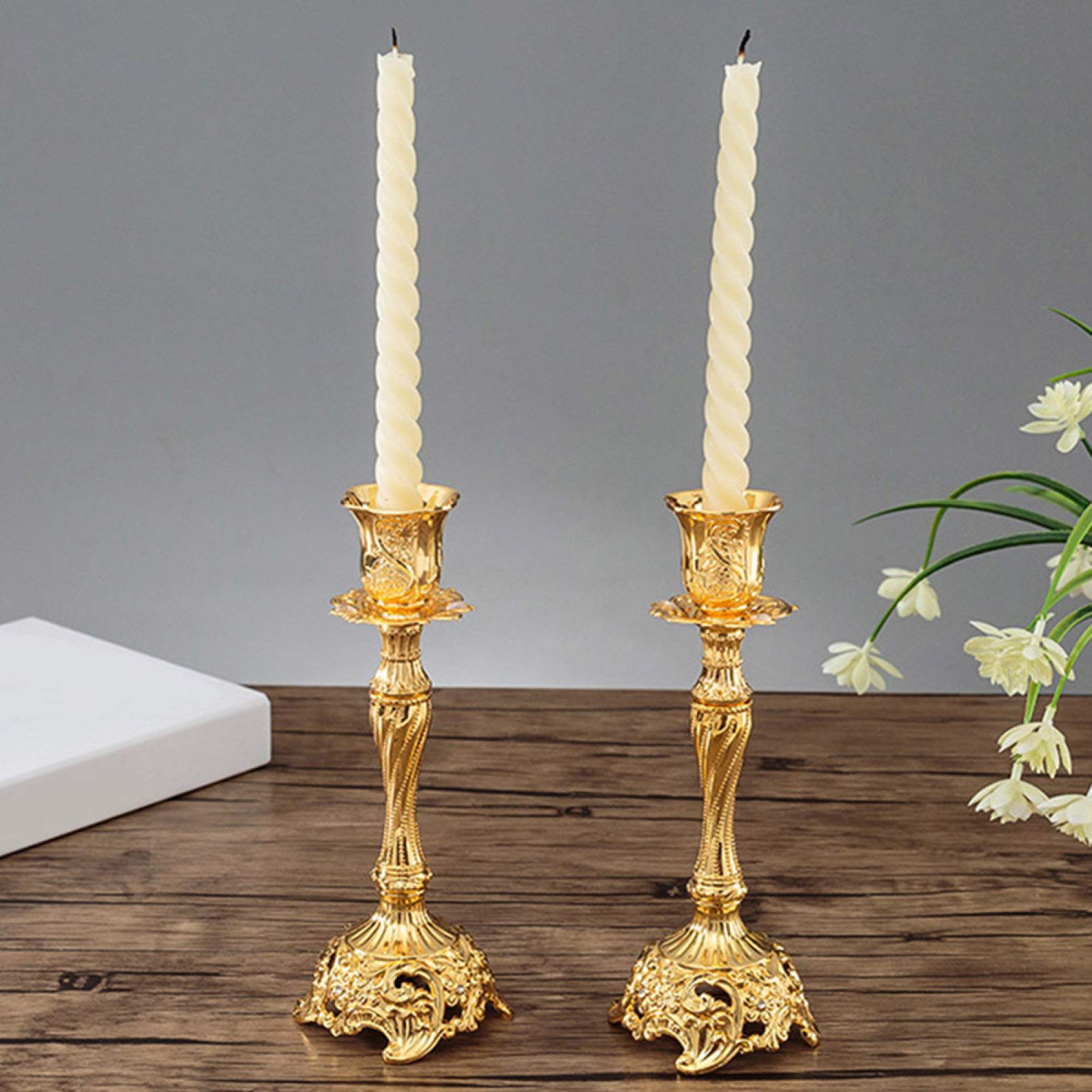 Portacandele placcati in Argento/Oro, Set di 2 candelabri for cene a lume di Candela, Matrimoni e Regali di inaugurazione della casa(Silver,18.8cm)