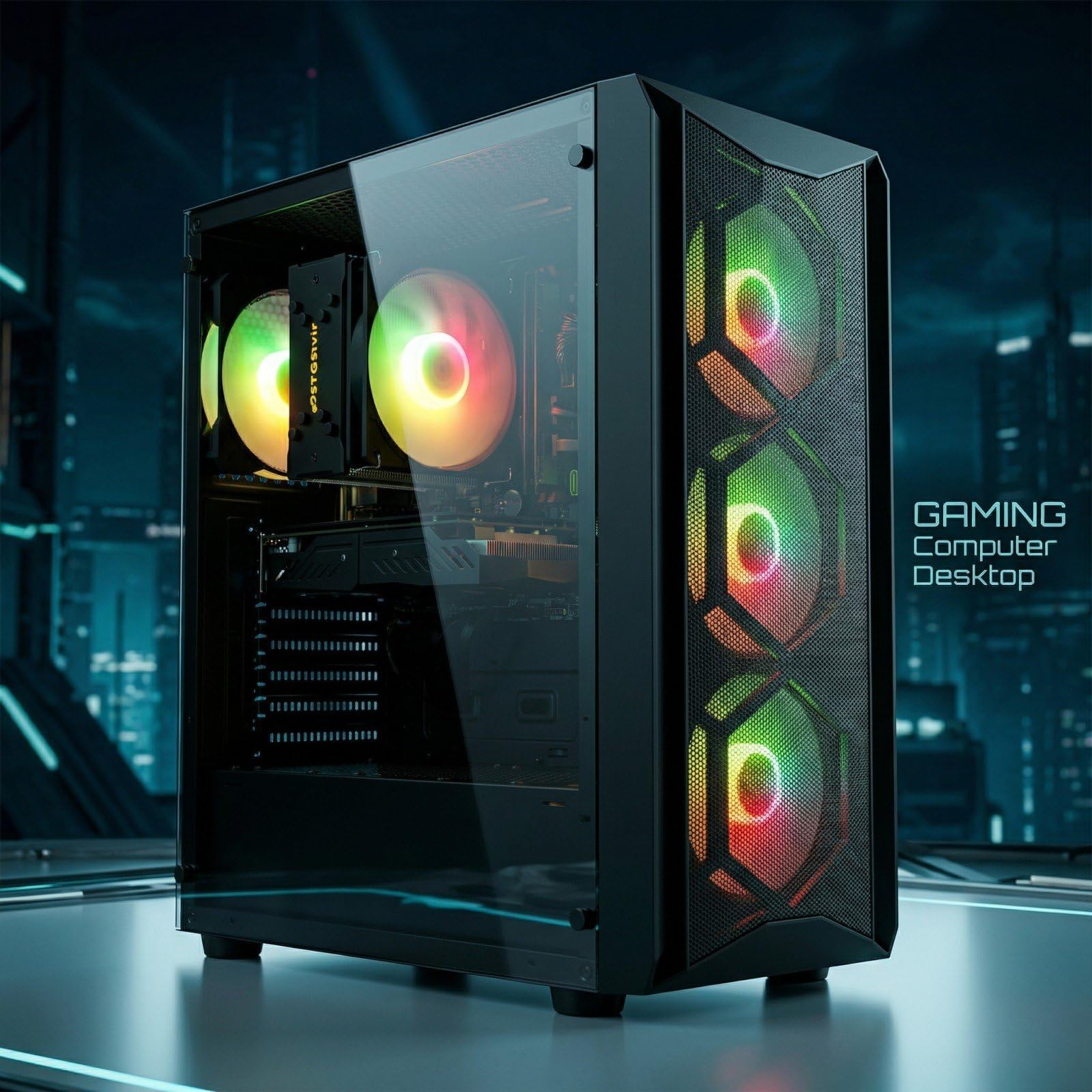 STGsivir Gaming PC, Gaming Computer Desktop Tower, GeForce RTX 3050 6GB GDDR6, Core i7 up to 3.9GHz,16GB RAM DDR, 512GB SSD, WIFI 6, BT 5.0, RGB Fan x3, Windows11 PRO — view 4