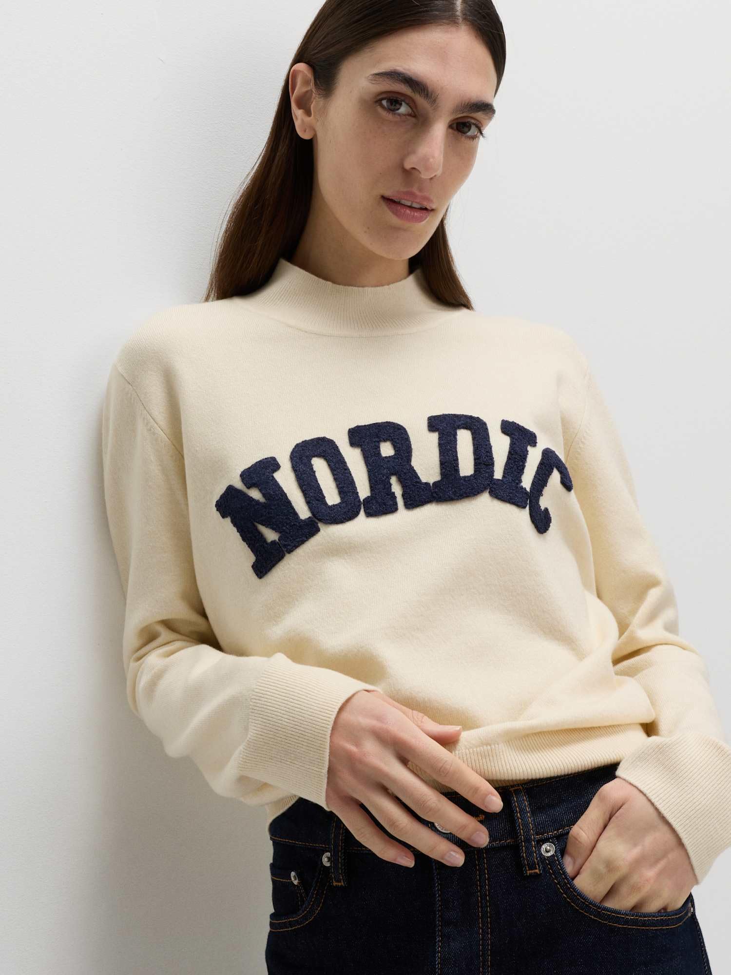 Marks & Spencer Donna Funnel Neck Slogan Maglione – vestibilità Regolare – con Stretch