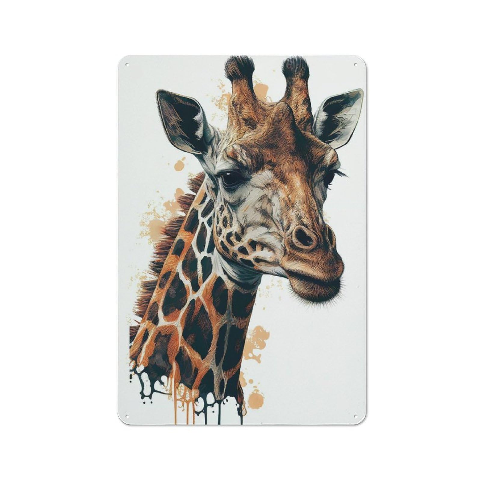 Junmoney Cute Giraffe Face Painting Rustic Tin Sign 30X20cm, Shed Style Utility Space Decor For Patio Bar, Workshop, Shed Or Kitchen