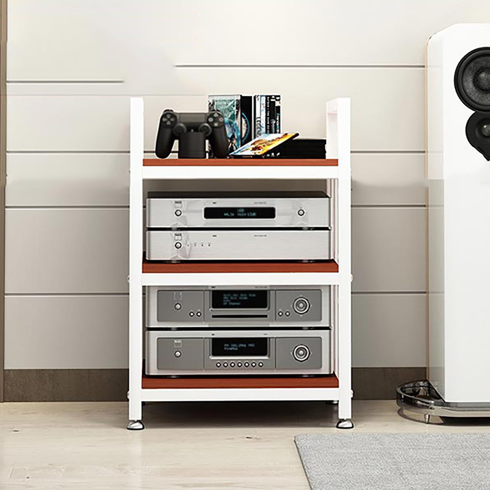 Stojak na płyty winylowe HiFi, wielowarstwowy uchwyt na sprzęt AV, idealne rozwiązanie do przechowywania dla miłośników muzyki i entuzjastów kina domowego, stylowy i funkcjonalny design