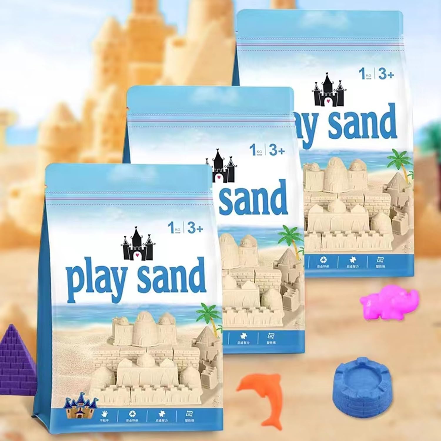 0TO1 Play Sand 3kg, 31 Pcs Molds, Shape does not scatter, more delicate, does not stick to the hand, Kid's Non Toxic Soft Playsand, Moulding and Creating for Kids Indoors, Outdoors Activity (Sand)