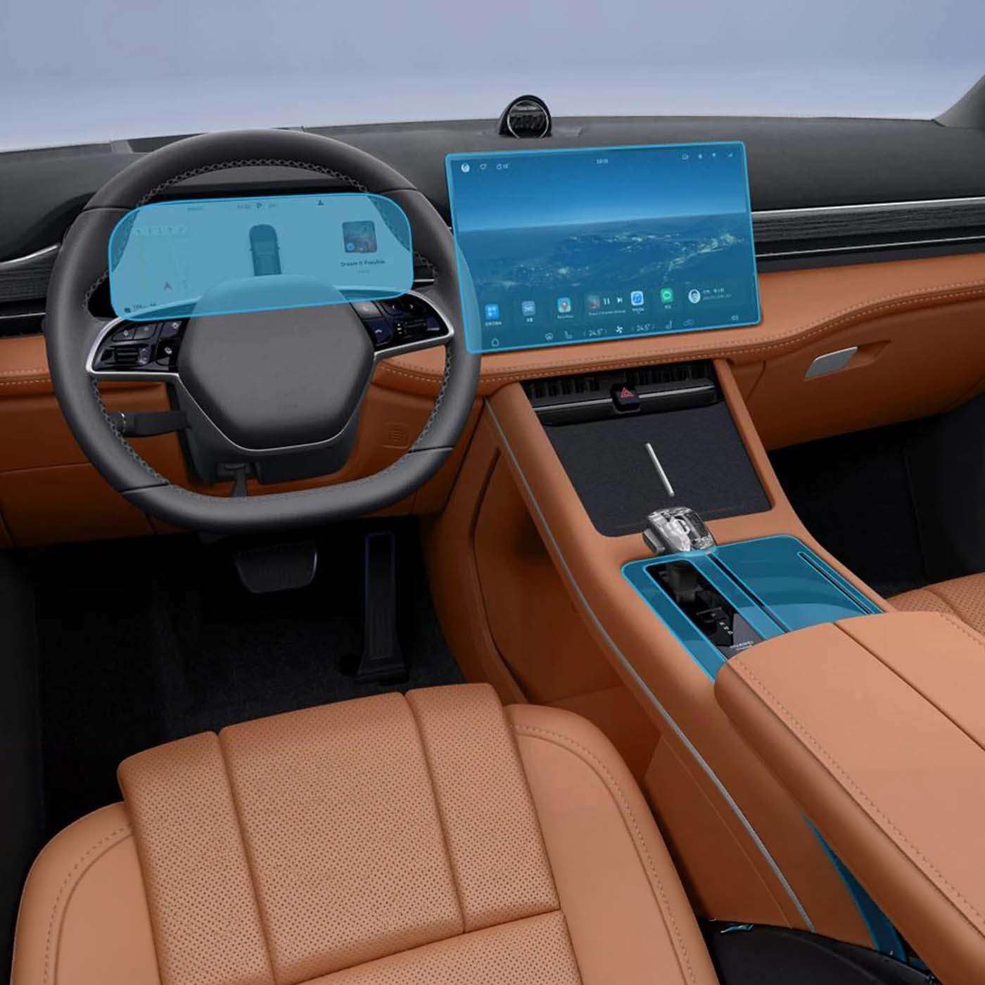 Car Interior TPU Film Center Console Media, for Seres AITO M7 2024 2025 Anti-Scratch Dashboard Navigation