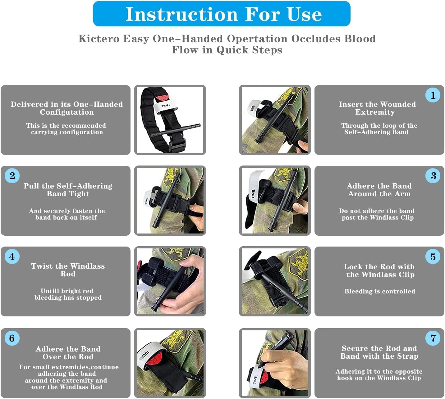 4 Pack Emergency Outdoor Tourniquet First Aid Tactical Life Saving Hemorrhage Control Military Tactical Emergency, One-Handed Operation of Hemostatic Bandage : Industrial & Scientific