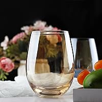 Vista 3 de LUXU Copas de vino sin tallo de ámbar (juego de 4) de 20 onzas, vasos de vino de colores para beber jugo, vasos de vino de vidrio multiusos, vasos