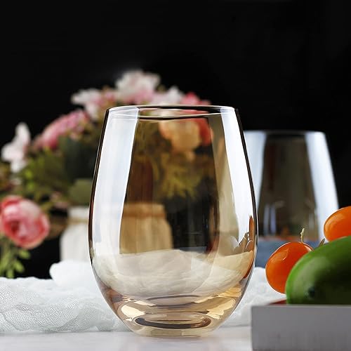 Miniatura 3 de LUXU Copas de vino sin tallo de ámbar (juego de 4) de 20 onzas, vasos de vino de colores para beber jugo, vasos de vino de vidrio multiusos, vasos