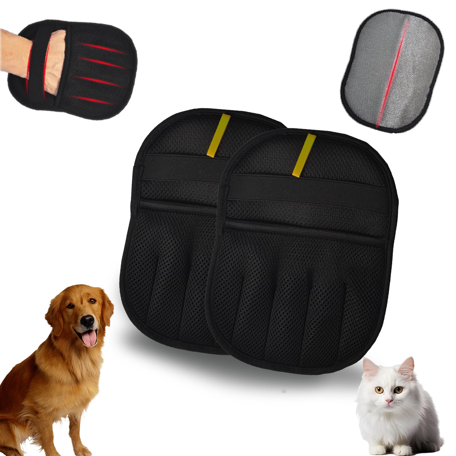 Paquete de 2 guantes electrostáticos reutilizables para depilación de mascotas, removedor de pelo de mascotas lavable de cinco dedos para gatos y perros, guantes de limpieza multisuperficie para