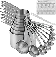 Vista 1 de Juego de tazas y cucharas medidoras, de acero inoxidable, juego completo de 19 cucharas medidoras profesionales, ingredientes líquidos o secos