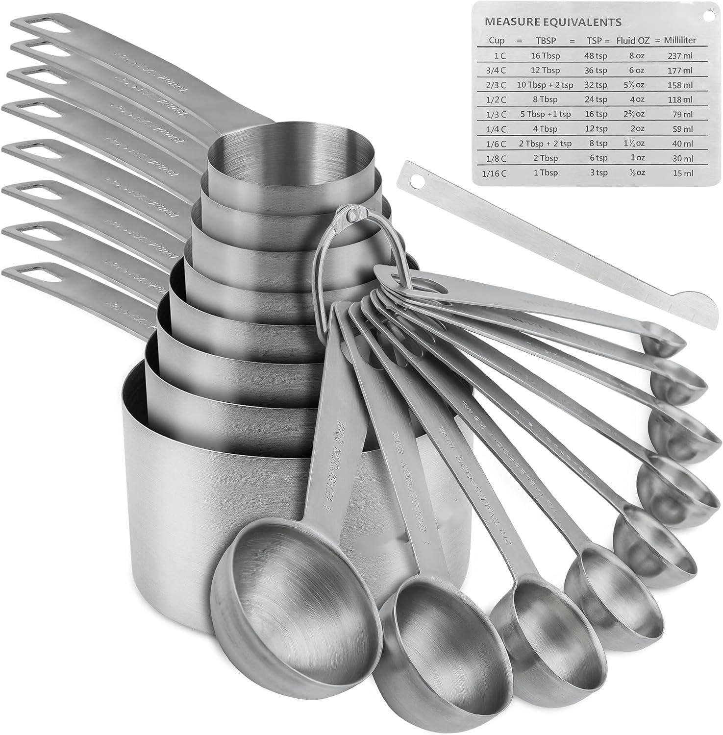 Messbecher und Messlöffel-Set, Edelstahl, 19-teilig, Silber, 240 ml