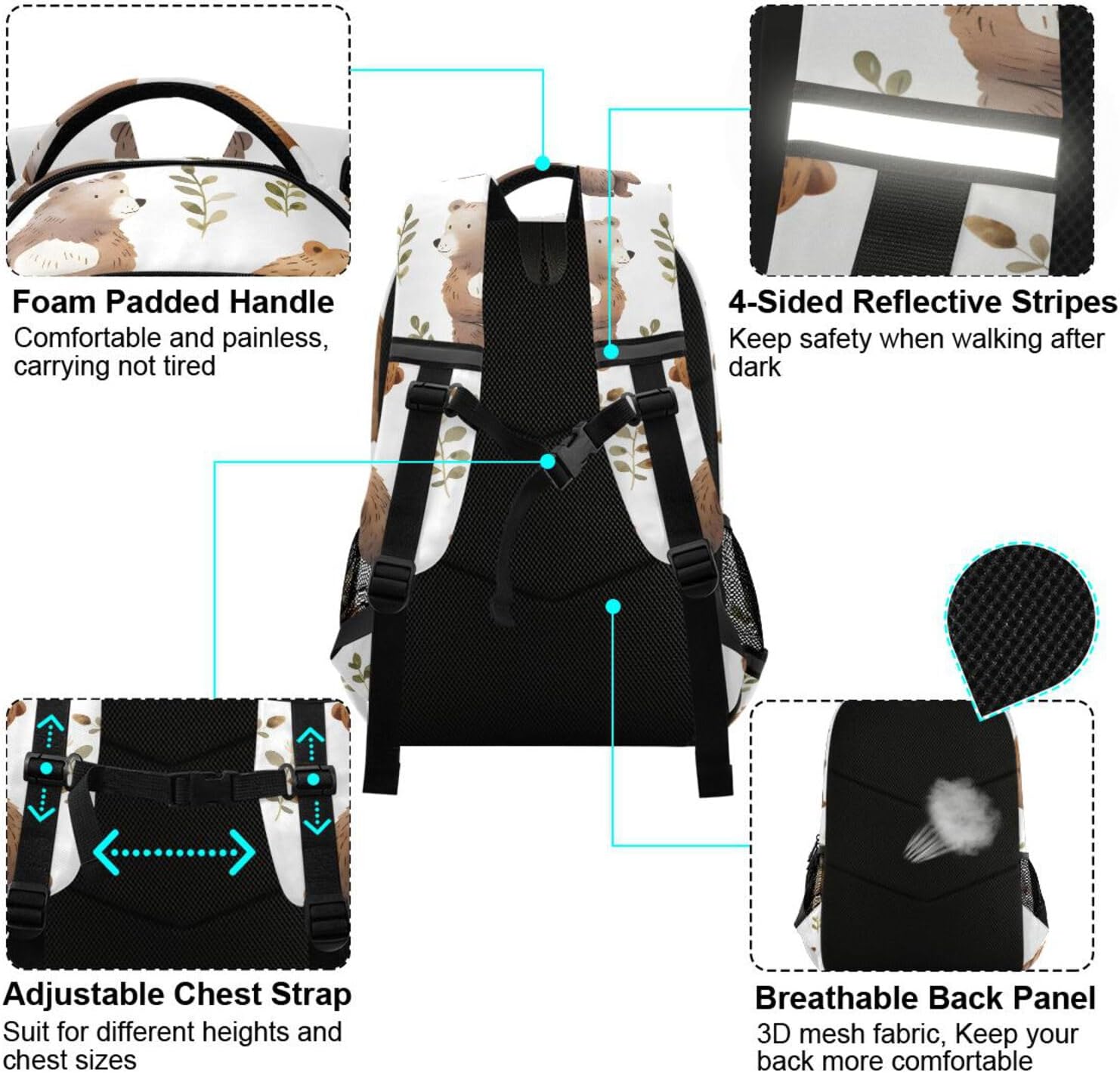 Backpack for Students Boys Girls Bear Leaves School Bag Travel Daypack Rucksack