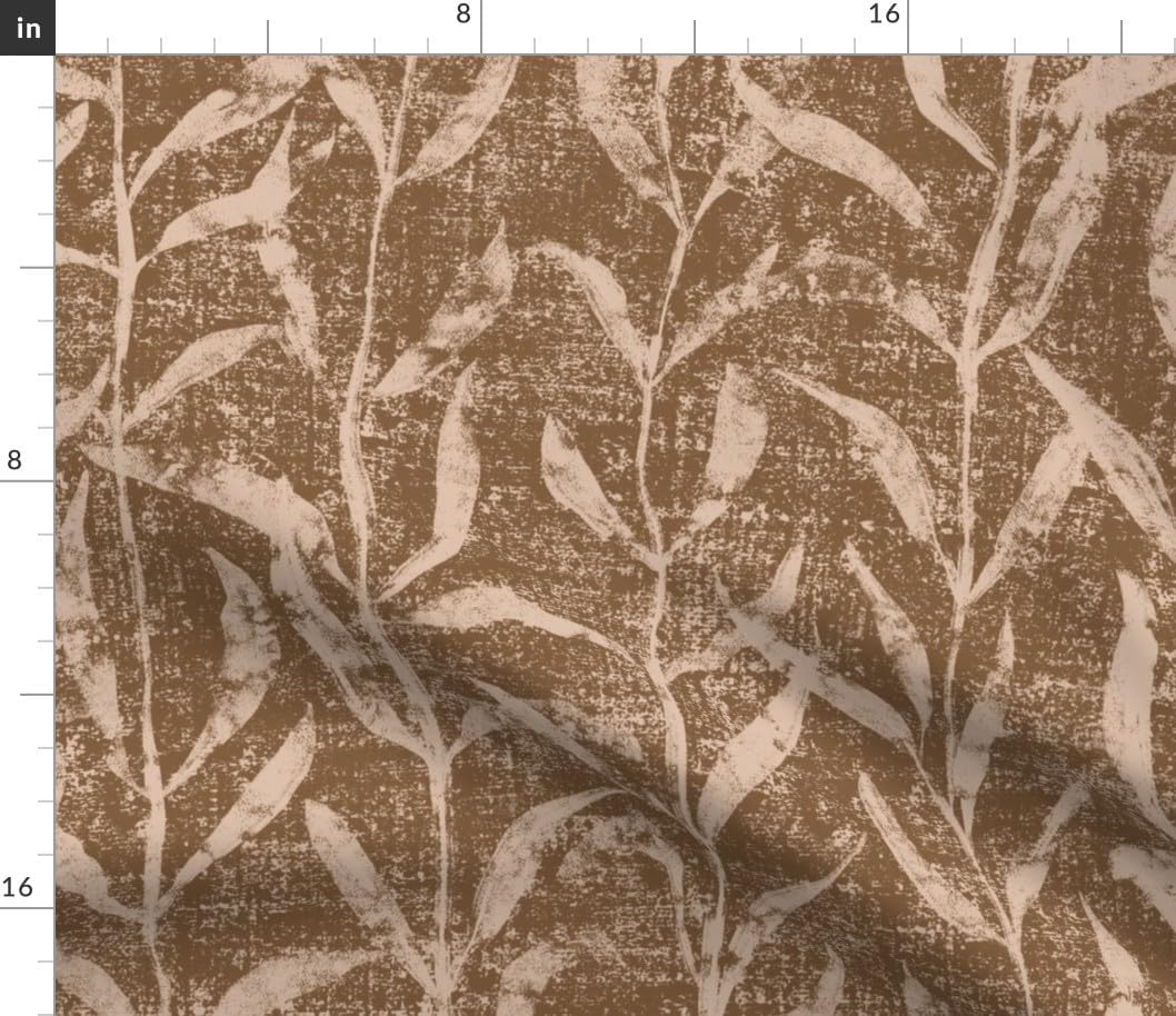 Spoonflower Fabric - Boho Botanical Neutral Earth Tone Weathered Chocolate Brown Beige Tan Printed on Petal Cotton Fabric Fat Quarter - Sewing Quilting Apparel Crafts Decor