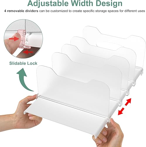 Miniatura 4 de Organizador de congelador de 12 pulgadas visible para refrigerador con divisores y asas extraíbles, ajustable libremente, se adapta al refrigerador